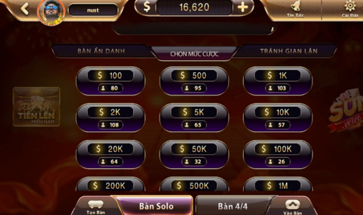 Chọn bàn để chơi Tiến lên miền nam Jun88